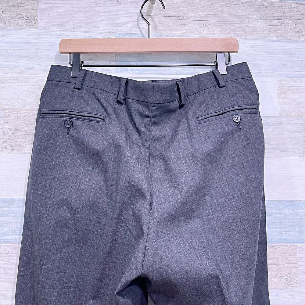 Brooks Brothers Brooksease Wool Suit Gray Stripe Mens 42R Pleated Pants 33W